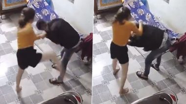Woman Attacks Husband, Throws Punches and Kicks at Him for Coming Home Late; Video Surfaces